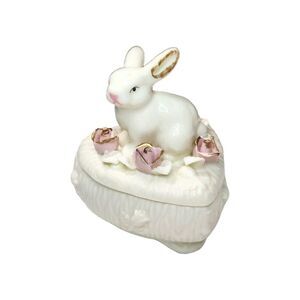 Hallmark Vintage Coquette Bunny Ceramic Trinket Dish Feminine Easter Collectible